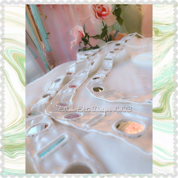 New Women's Handmade White Satin Silk Waist Belt -Famous Gujarati Handcut Mirror - Picture 4 of 10